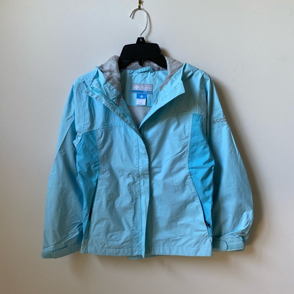 Columbia Aqua Blue Rain Jacket Size 10/12 Girl